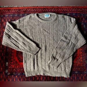 Light brown, checkered texture knit wool sweater